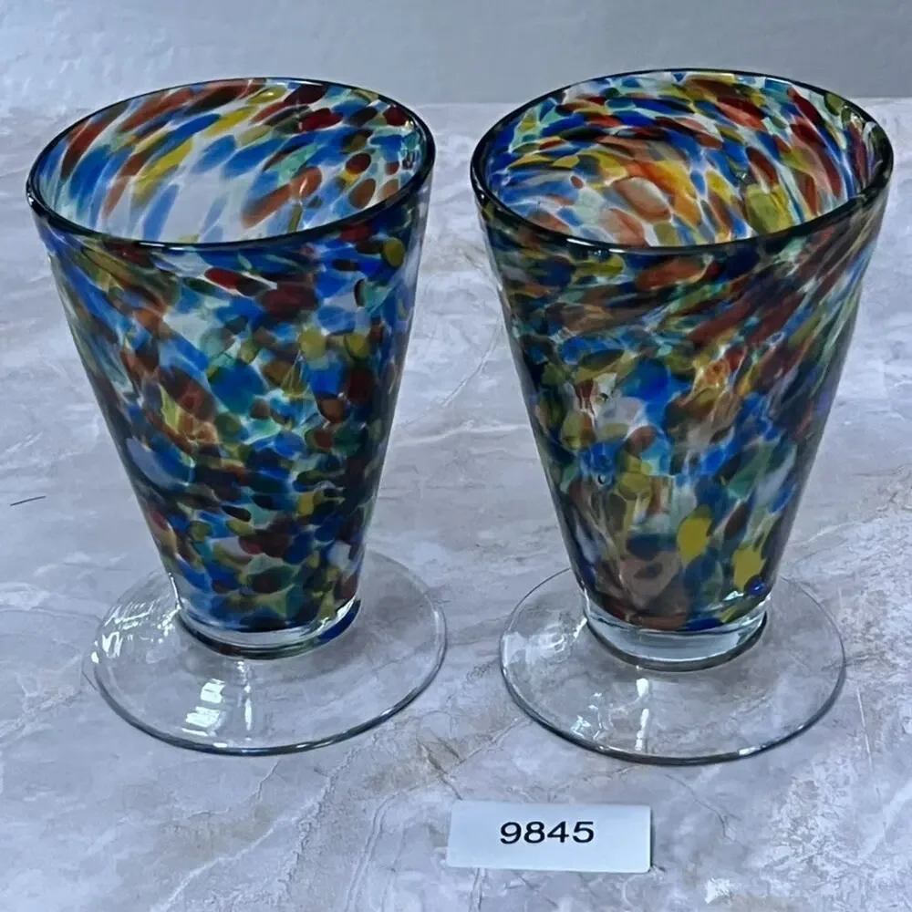 2 Confetti Speckled Footed Glass Vase Goblet or Ice Cream Sundae Glass 6